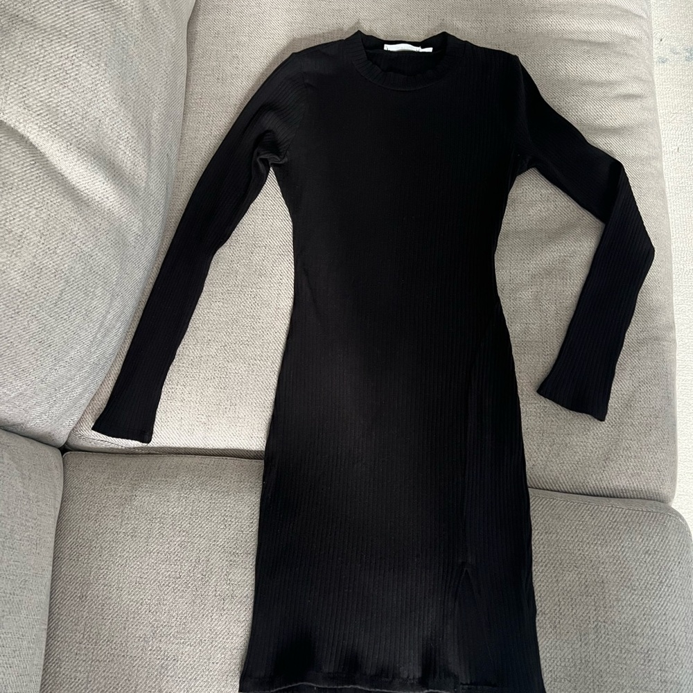 Lush Black Long Sleeve Cotton Ribbed Dress